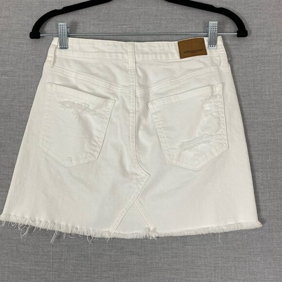 American Eagle Jean Skirt Distressed White Denim Mini Size 00 - Picture 2 of 10